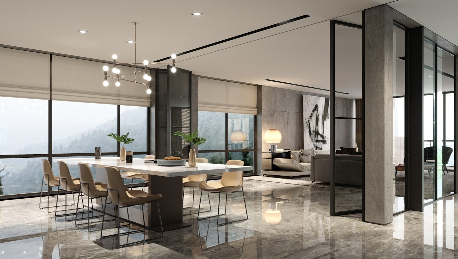 Modern dining room with large windows and mountain view danville ca